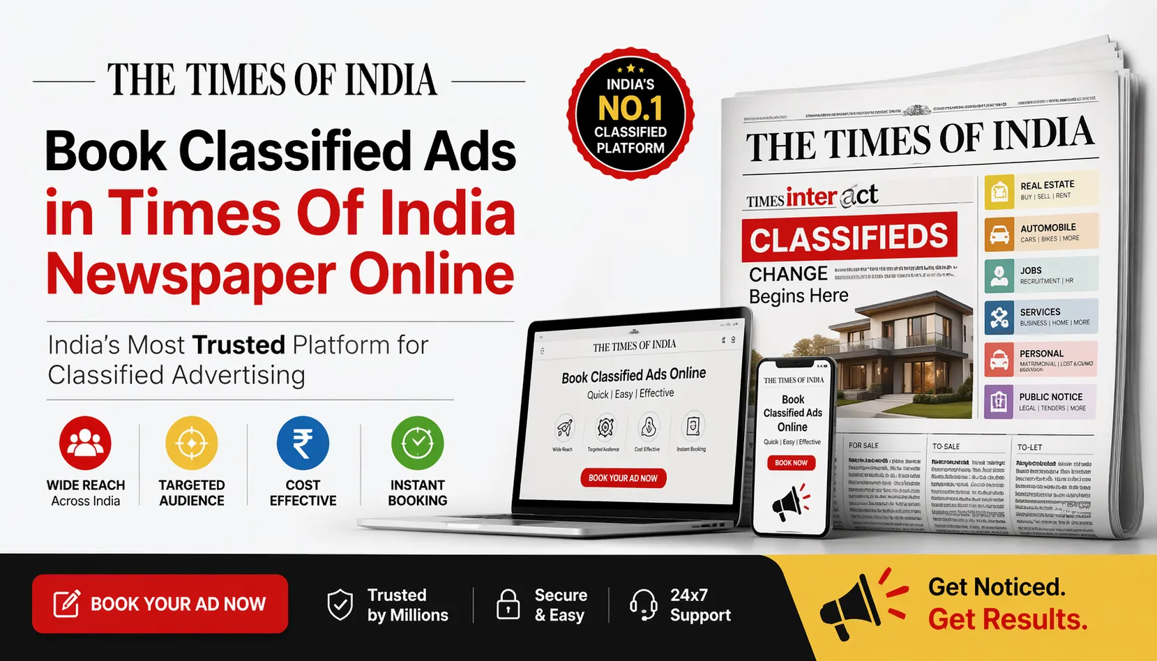 Book <span class="text-pink-700">Classifide Ads</span> in Times Of India Newspaper Online